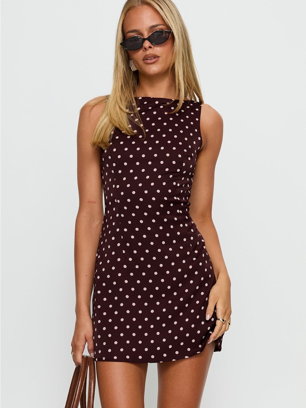 Princess Polly Burgundy Polka Dot Sleeveless Mini Dress